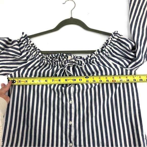 Madewell Size Medium Shimmer Stripe Off Shoulder Top Blue White Shirt Blouse - Picture 8 of 10